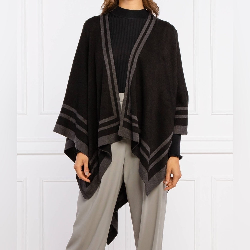 RALPH LAUREN Women’s Two-Tone Ruana, Black/ Grey One Size